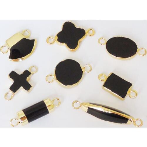 Mixture Shape Black Agat e Connectors Of Gold Cladding