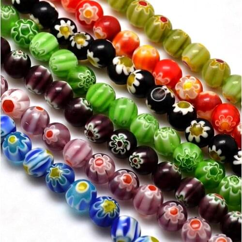 10 Strand 8mm Mix Color Round Millefiori Glass Beads Strands for jewelry making Accessories Hole: 1mm; about 48pcs/strand,14.9"