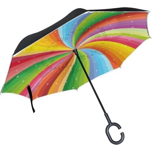 Abstract Stripes Windproof Reverse Double Layer Inverted Umbrella Self Stand Rain Protection C-Hook Hands For Car Women Umbrella
