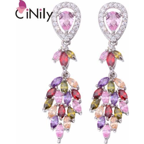 CiNily Multigem Cubic Zirconia Silver Plated Wholesale Hot Sell Fashion for Women Jewelry Stud Earrings 2" PFH6140