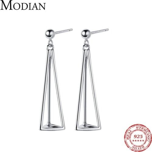 Modian Unique Design Romantic 3D Triangle Drop Earrings for Women Charm Real 925 Sterling Silver Statement Jewelry Gifts