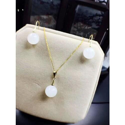 SHILOVEM 18k yellow gold natural White Jasper pendants earrings none necklace classic Fine women Christmas gift new yztz1010hby