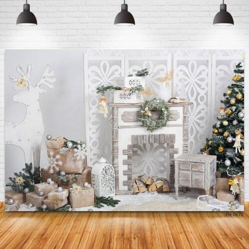 Winter Photography Backdrops Christmas Tree Deer Kid Gift Pine Decor Backgrounds For Baby Portrait Party Photo Studio Photocall