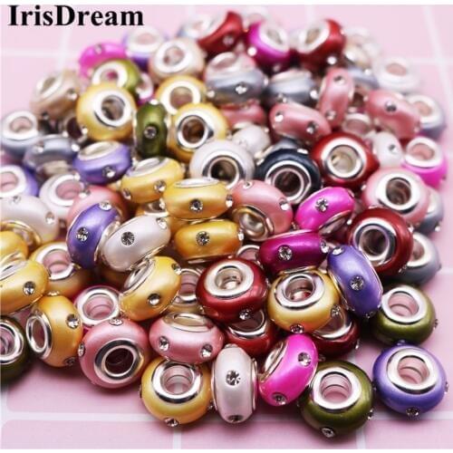 10PCS CZ Rhinestone Acrylic Loose Resin Murano Glass Spacer Beads Charms Fit For Pandora Bracelet DIY Jewelry Making