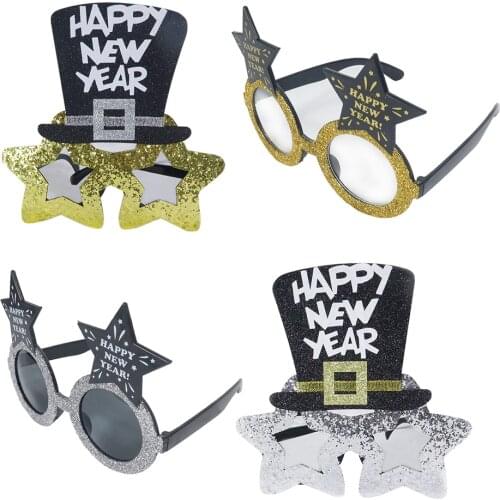 2021Gold Happy New Year Star Hat Glasses Festive Party Eyeglasses Photo Props Christmas New Year Party Decors Kids Gifts Glasses