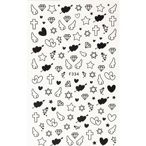 10PCS 3D Love Heart Wings Diamond Nail Stickers Black and White Cross Bow Nail Slider Gold and Silver Letter Nail Art