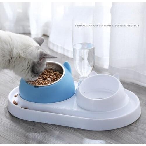 Automatic Feeder Double Cat Bowl Dog Bowl With Water Fountain For Cats Food Pet Bowls Non-Slip Drinking Dish Bowls Pet Supplies