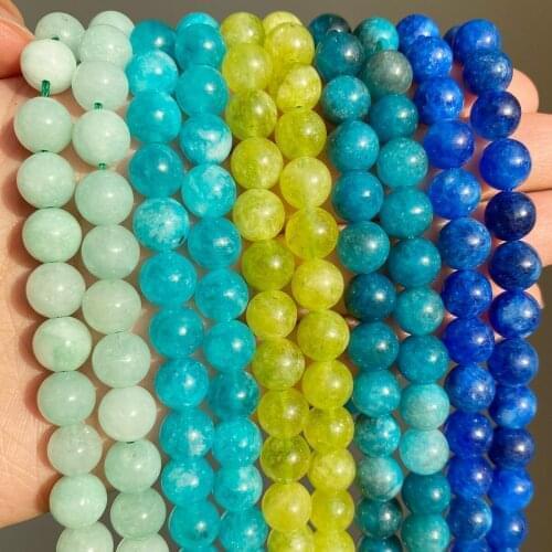 Apatite Aquamarines Blue Jades Beads Natural Stone Bedas for Jewelry Making Loose Spacer Round Beads DIY Necklace Bracelet 15