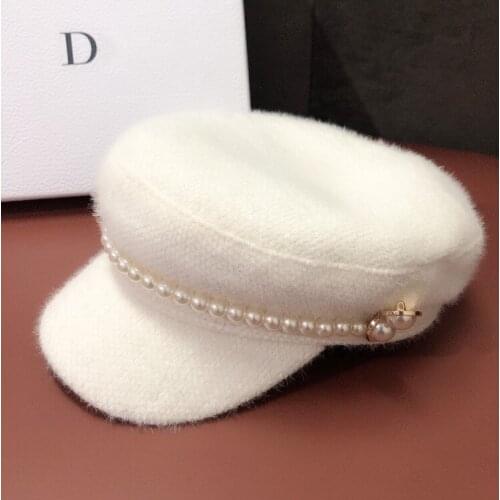 Retro navy hat female autumn and winter wild fashion cap temperament British pearl beret