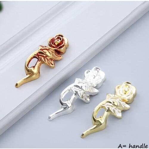 European Rose Drawer Handle Wardrobe Cabinet Knobs and Pulls Furniture Hardware Accessories Door Handle Zinc Alloy Handle 64mm
