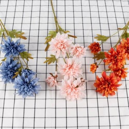 5Pcs Fake Long Stem Dahlia (6 Heads/Piece) 32.28" Length Simulation Autumn Peony for Wedding Home Decorative Artificial Flowers