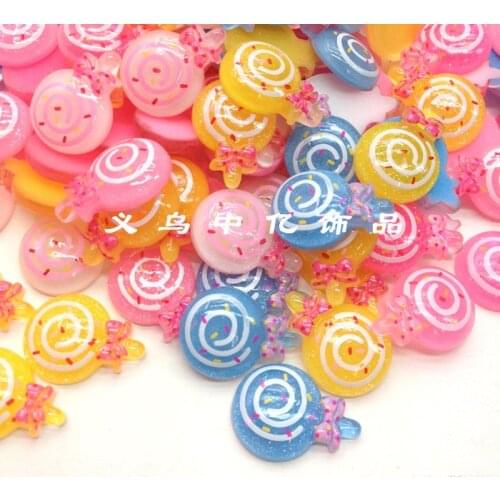 20pcs/lot kawaii flat back Resin Lollipop with Bowknot cabochons home decor diy phone decoration Around:15*20mm