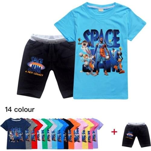 Summer Kids SPACE JAM Short-sleeved Sweater + Pants Suit Clothes Girl Clothes Korean Boy Clothes Baby Sportswear T-shirt Suit