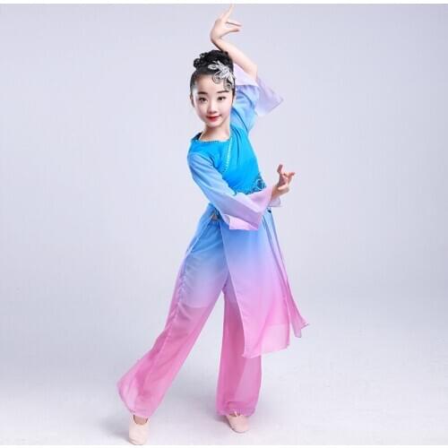 Chinese style Hanfu classical dance Yangge performance costume new style children fan dance hmong performance clothing