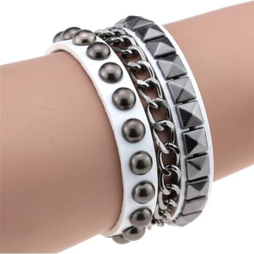 Egirl Square Rivet Leather Bracelet for Women Men Hip Hop Style Punk Metal Chain Punk Bracelets & Bangles Jewelry Accessories