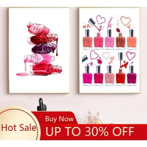 Nail Polish Print Makeup Illustration Beauty Poster Bathroom Decor Vanity Art Canvas Painting Nails Salon Studio Home Decor