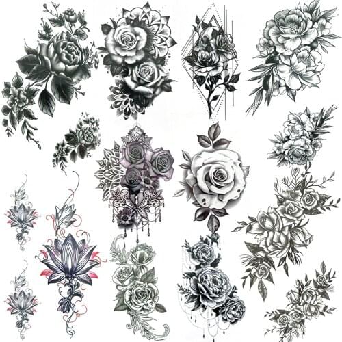 Mandala Flower Tattoo Sticker Fake Jewelry Chains Tattoos Temporary For Women Girl DIY Body Art Drawing Paste Rose Tattoo
