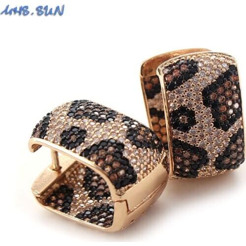 MHS.SUN Fashion Leopard Earrings Women Mosaic Zirconia Hoop Earrings Elegant Girls Ear Jewelry Luxury Gold Color Accessories