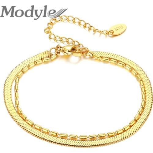 Modyle Gold Color Snake Chain Bracelet Bangle for Women Punk Multi Layer Stainless Steel Chain Bracelet Female Jewelry Wholesale