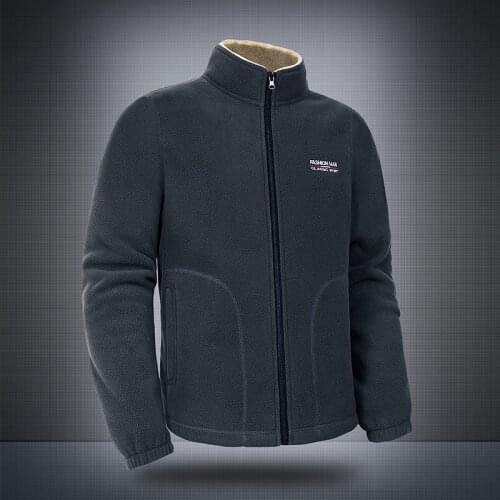 Plus Velvet Warm Fleece Jacket Men Autumn Winter Outdoor Thick Windproof Thermal Stand Collar Cardigan Fleece Coat Hiking Jacket