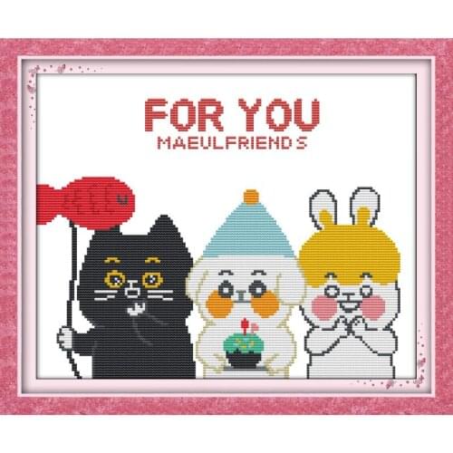 Joy Sunday Cross Stitch Cartoon Embroidery Kit Three Little Buddies Patterns 11&14CT Stitch Cross Kit DIY Hand Counted Printed