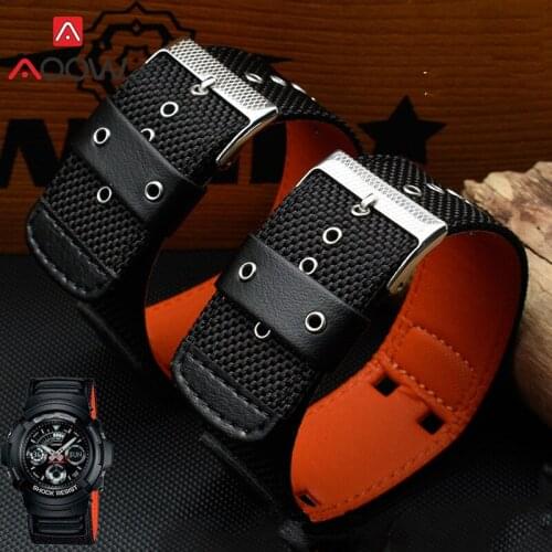 Nylon Leather Strap for Casio G-SHOCK AW-591MS AW-590 G-300 Men Sport Replacement Bracelet Band Watch Accessories 16mm 18mm