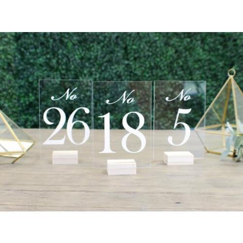 Wedding Table Numbers with Holders || Clear Acrylic Calligraphy Classic Wedding Signage Rustic Clear Wood Table Number Stand