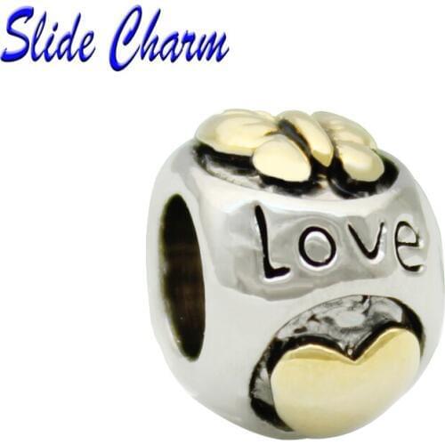 New Fashion Smile & Golden Heart Bead Charms European Love butterfly Bead Fit Pandora Charm Bracelet Necklace