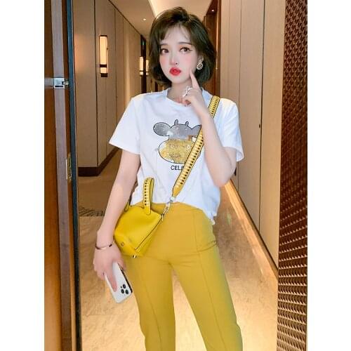 Top Quality Cartoon calf Sequin drill decoration new summer T-shirt