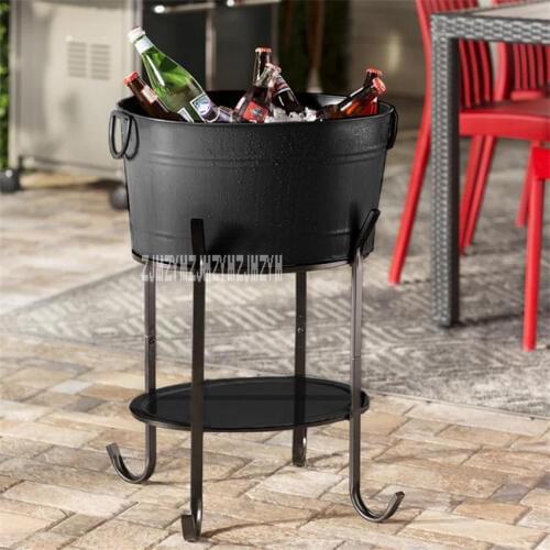 88-880 Oval Ice Barrel High-Capacity Metal Ice Pail Barbecue Wine Champagne Beer Large Ice Bucket KTV Club Supplies With Rack