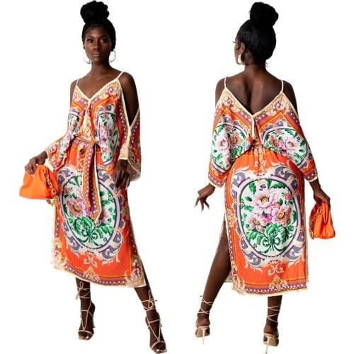 Sexy Suspender Dress African Clothing Summer Casual Womens Dresses Dashiki Printed Loose Retro Boho Dress Evening Dresses 2021