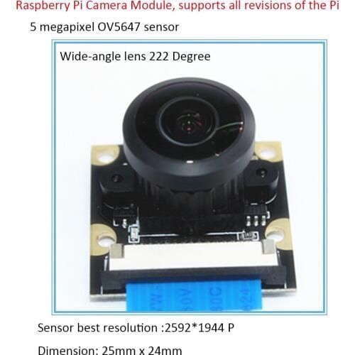 Raspberry Pi Camera Module Adjustable-focus Wide-angle lens 222 Degree with Infrared LED Supports Night Vision OV5647 For RPi
