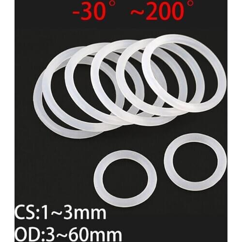 HOONGKAI Rubber O Ring Silicone Gaskets The Silicone Seal CS 1~3mm OD 3~60mm White O-Rings Water Heater Washer Seals