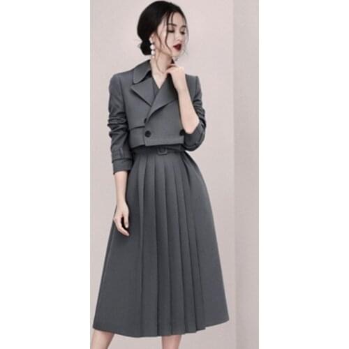 Luxuriy Women Sets Temperament High-End Long Sleeves Short Coat + Elegant High Waist Over The Knee Pleated Skirt Lady Autumn Set