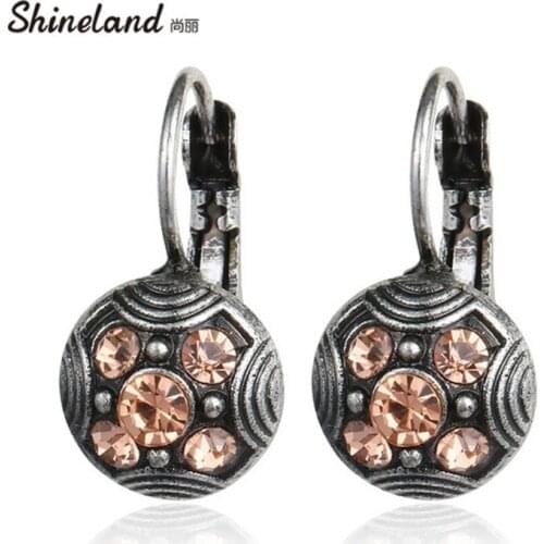 Fashion Ethnic Antique trendy Vintage Carved Pink Rhinestone Brincos Clip On The Earrings For Women Statement Jewelry Mom Gift