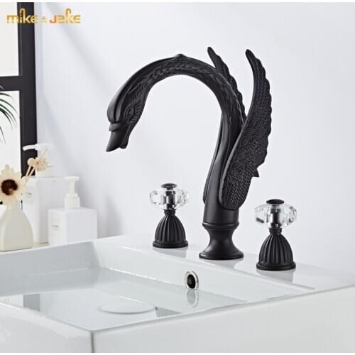 Crystal double handle basin sink tap Black crystal bathroom faucets hot and cold swan tap crystal goose basin faucet