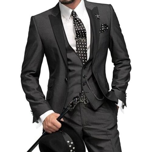 2020 Groom Tuxedos Hot selling terno One button Black men suit Peak Lapel Groom Tuxedos Groomsmen Men Wedding Suits Prom for men