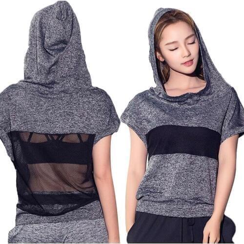 Sport Shirt Women Large size loose mesh fitness short-sleeved sports top running hooded quick-drying suit breathable Yoga Top