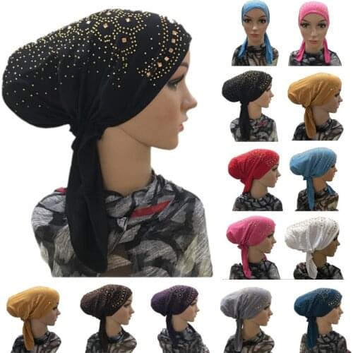 Rhinestone Under Scarf Hijab Inner Hat Women Muslim Bandana Beanie Bone Arab Bonnet Hats Cap Bandage Beanies Skullies Muslim