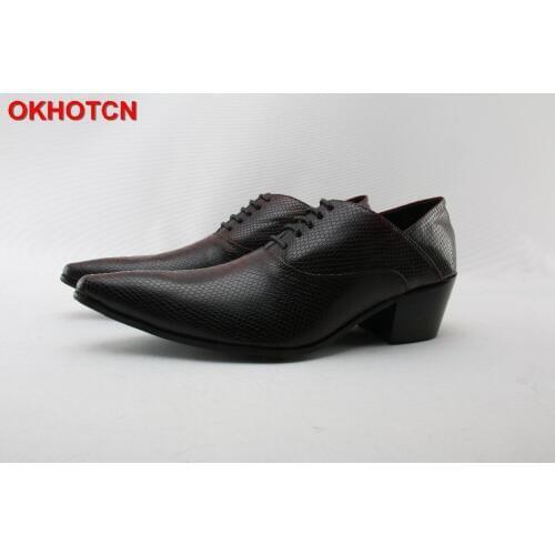Pointed Toe Genuine Leather Formal Shoes Men Dark Red OKHOTCN Business Office Flats Luxury Fashion Lace Up Oxford Shoes for Men