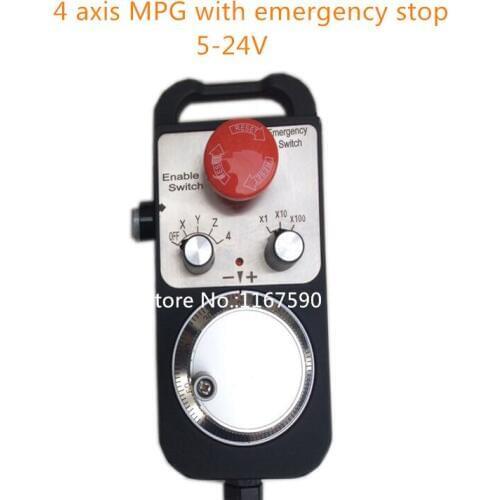 Universal CNC Router Hand Wheel 4 Axis MPG Pendant Handwheel 12v 25PPR A B signal for Mitsubshi Emergency Stop Siemens FAGOR GSK