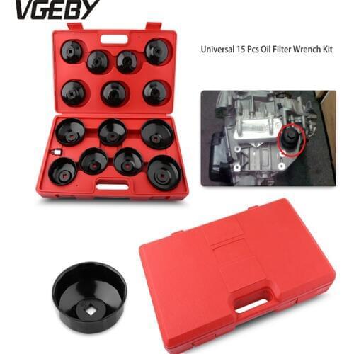15Pcs Universal Oil Filter Key Wrench Kit Changing Oil Filter Removal Wrench Caps Fluted Cups Socket Remover Tools Set