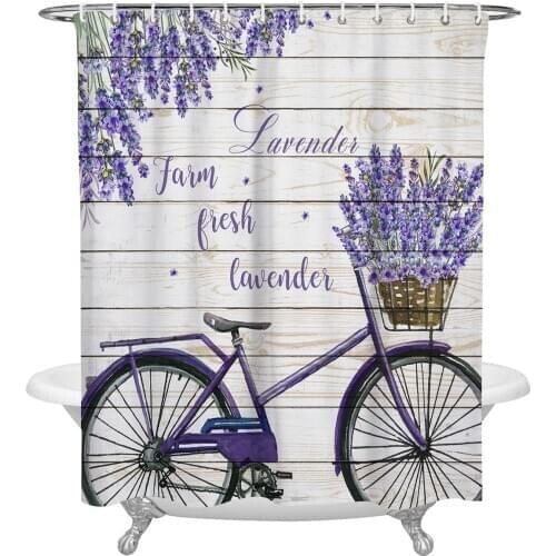 Pastoral Style Lavender Bicycle Shower Curtain Home Bathroom Decor Shower Curtain Waterproof Christmas Shower Curtain