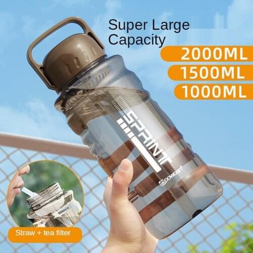 Large Capacity Plastic Space Water Cup Mens And Womens Portable outdoor Sports Large Bottle With Straw 2000ml