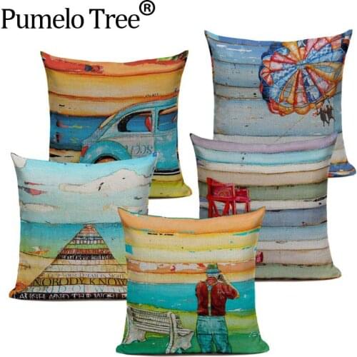 High Quality Beach Relax Cushions Cover Heart Holiday Home Decor Linen Pillow Cover Decorative Car Sofa Throw Pillows Pillowcase
