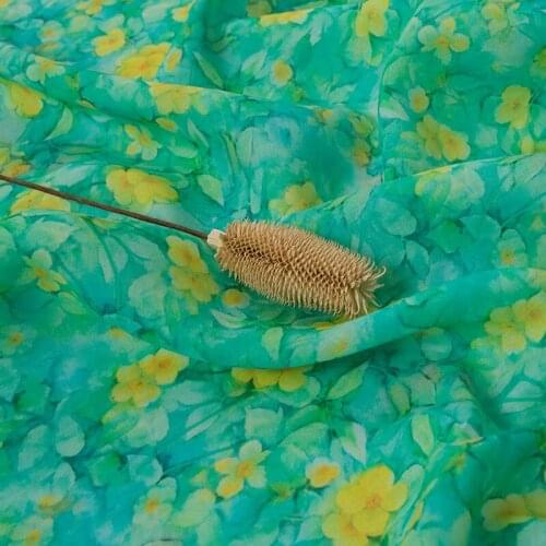 High quality ramie fabric Yellow floral print tissus High end designer robe shirt dress sewing