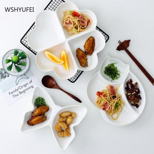 Japanese style pure white new bone china creative cat children butterfly plate snack nut lattice dried fruit vegetable plate