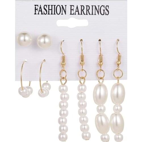 4 pairs/set trendy simulated pearl long sterling dangle drop earrings for women girl wedding party jewelry accessories gift