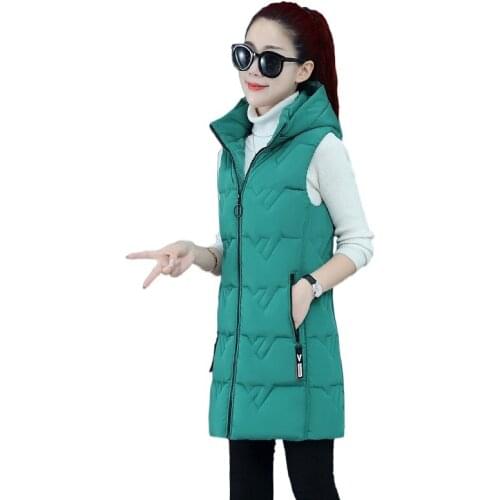 Fashion New Autumn Winter Long Cotton Vest Women Jacket Korean Hooded Sleeveless Coat Plus Size Slim Warm Ladies Waistcoat 3XL