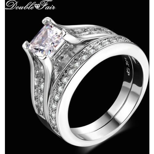 Double Fair Silver Color 0.5ct AAA Cubic Zirconia Studded Rings Fashion Wedding & Engagement Ring Set For Women DFR570